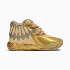 Tenis de básquetbol para niños PUMA x LAMELO BALL MB.01 Golden Child, Metallic Gold-Fiery Coral, extralarge