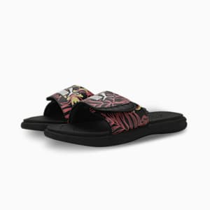 Royalcat Comfort Softride Women's Floral Slides, PUMA Black-Electric Blush-Alpine Snow, extralarge-IND