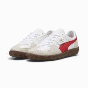 Tenis casuales de piel Palermo, PUMA White-Vapor Gray-Club Red, extralarge