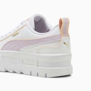 Mayze Leather Piping Big Kids' Sneakers, PUMA White-Grape Mist-Peach Fizz, extralarge