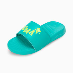 Popcat 20 V2 Youth Slides, Sparkling Green-Lime Sheen-PUMA White, extralarge-IND