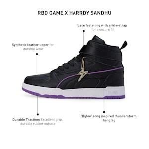 RBD Game x HARRDY SANDHU Men's Sneakers, PUMA Black-Ultraviolet-PUMA White, extralarge-IND