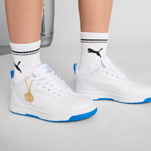 Rebound V6 Low Boys and Girls Club Big Kids' Shoes, PUMA White-Cloisonne-Puma Team Gold, extralarge