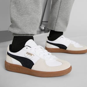 Tenis adolescentes de cuero Palermo, PUMA White-Vapor Gray-Gum, extralarge