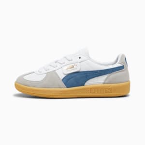 Tenis adolescentes de cuero Palermo, PUMA White-Blue Horizon-Gum, extralarge