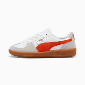 Tenis adolescentes de cuero Palermo, PUMA White-Redmazing-Gum, extralarge