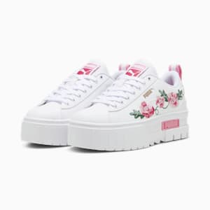Mayze Embroidery Big Kids' Sneakers, PUMA White-Fast Pink-Vine, extralarge