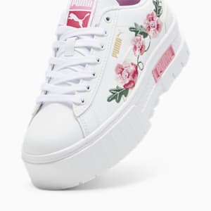 Mayze Floral Embroidery Big Kids' Sneakers, PUMA White-Fast Pink-Vine, extralarge