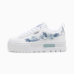 Mayze Embroidery Youth Sneakers, PUMA White-Turquoise Surf-Lake Blue, extralarge-IND