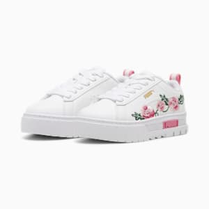 Mayze Embroidery Little Kids' Sneakers, PUMA White-Fast Pink-Vine, extralarge