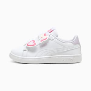 PUMA Smash 3.0 Badges Kids' Sneakers, PUMA White-Magic Rose-Lilac Frost, extralarge-GBR