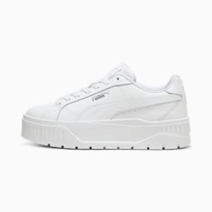 White PUMA trainers for women, with a platform sole and lace-up fastening.