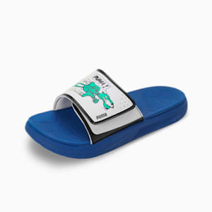 Softride Super Men's Slides, Cobalt Glaze-Silver Mist-Pure Green, extralarge-IND