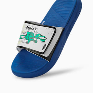 Softride Super Men's Slides, Cobalt Glaze-Silver Mist-Pure Green, extralarge-IND
