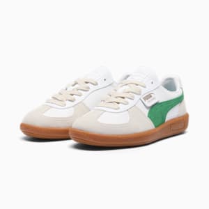 Palermo Women's Leather Sneakers, PUMA White-Vapor Gray-Archive Green, extralarge