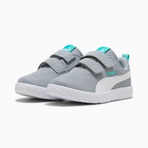 キッズ コートフレックス V3 メッシュ スニーカー 17-21cm, Cool Mid Gray-PUMA White-Aquatic, extralarge-JPN