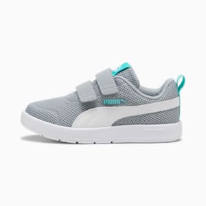 キッズ コートフレックス V3 メッシュ スニーカー 17-21cm, Cool Mid Gray-PUMA White-Aquatic, extralarge-JPN