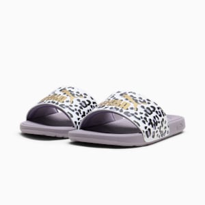 Cool Cat 2.0 Animal Little Kids' Slides, PUMA White-Gold-Pale Plum, extralarge