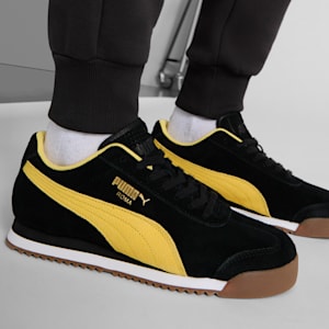 Roma Suede Men's Sneakers, PUMA Black-Sunny Yellow, extralarge