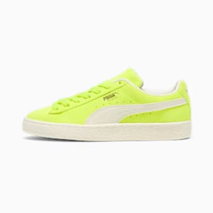 Suede Neon Women's Sneakers, Electric Lime-Frosted Ivory, extralarge