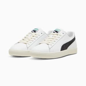 Tenis deportivos de cuero Clyde para mujer, PUMA White-PUMA Black-Frosted Ivory, extralarge