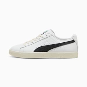 Tenis deportivos de cuero Clyde para mujer, PUMA White-PUMA Black-Frosted Ivory, extralarge