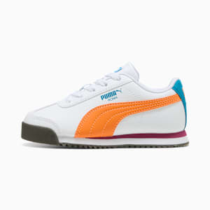Zapatillas Roma 24 Standard para niños, PUMA White-Orange Glo, extralarge