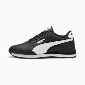 Black PUMA trainers with white formstrip for adults, lace-up closure.