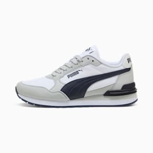 Tenis de piel para niños grandes ST Runner v4, PUMA White-New Navy-Cool Light Gray, extralarge