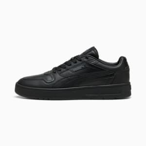 Black PUMA trainer with tonal stitching and a low-profile rubber sole.