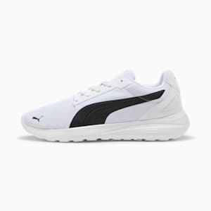 White PUMA trainer, adult, with a black logo stripe and lightweight sole.