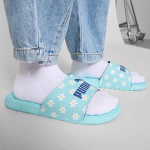 Cool Cat 2.0 Daisies Big Kids' Slides, Safe Lake-Blue Crystal-PUMA White-Almost Apricot, extralarge
