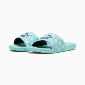 Cool Cat 2.0 Daisies Little Kids' Slides, Safe Lake-Blue Crystal-PUMA White-Almost Apricot, extralarge