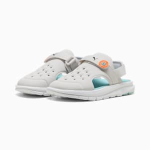 Evolve Poised 2 Race Little Kids' Slides, Feather Gray-Safe Lake-Orange Glo-PUMA White, extralarge
