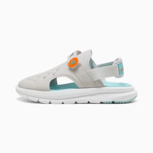 Evolve Poised 2 Race Little Kids' Slides, Feather Gray-Safe Lake-Orange Glo-PUMA White, extralarge