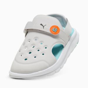 Evolve Poised 2 Race Little Kids' Slides, Feather Gray-Safe Lake-Orange Glo-PUMA White, extralarge