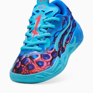 Tenis de básquetbol para niños PUMA x LAMELO BALL MB.04 LO Alien Skins, Ultra Blue-Luminous Pink-Green Glare, extralarge
