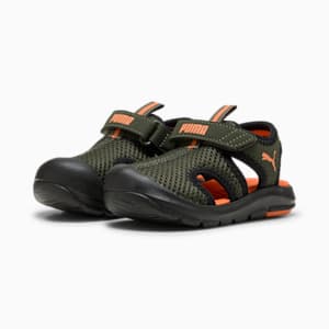 ベビー プーマ ファン レーサー メッシュ サンダル 12-16.5cm, Dark Olive-Rickie Orange-PUMA Black, extralarge-JPN
