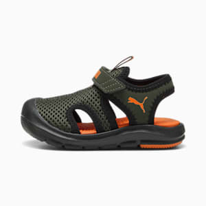 ベビー プーマ ファン レーサー メッシュ サンダル 12-16.5cm, Dark Olive-Rickie Orange-PUMA Black, extralarge-JPN