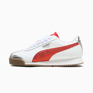 Tenis Roma 24 Holiday Glitz para niños grandes, PUMA White-For All Time Red-PUMA Silver, extralarge