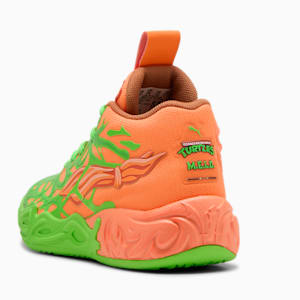 Tenis PUMA x LAMELO BALL x TMNT MB.04 Leonardo &amp; Michelangelo para niños pequeños, Fluro Green Pes-Orange Glow-Bright Aqua, extralarge