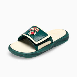Royalcat Comfort Telestom Youth Slides, Dark Myrtle-Creamy Vanilla-Red Fire, extralarge-IND