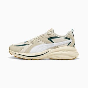 Beige PUMA men's sneaker with white formstrip and wavy sole design.