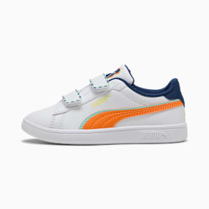 Smash 3.0 Playdate Little Kids' Easy On Sneakers, PUMA White-Orange Glo, extralarge