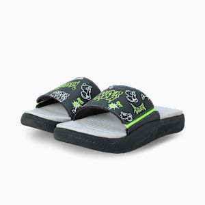 SoftrideSlide SUPER Youth Slides, Shadow Gray-Feather Gray-Yellow Alert, extralarge-IND