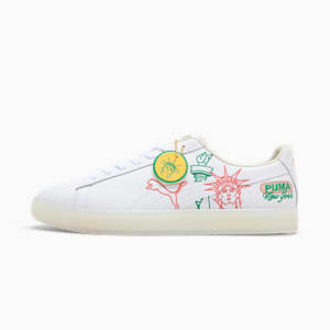 Tenis bordado Clyde NYC Flagship, PUMA White-Alpine Snow-Sunny Yellow, extralarge
