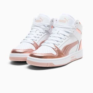 Tenis para mujer Rebound Layup Metallic, PUMA White-Rose Gold-Rose Quartz, extralarge