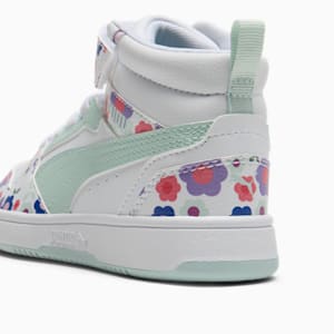 PUMA Rebound V6 Mid Flower Garden Little Kids' Sneakers, PUMA White-Peaceful Blue-Green Moon, extralarge
