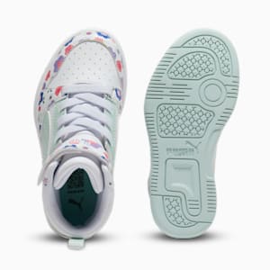 PUMA Rebound V6 Mid Flower Garden Little Kids' Sneakers, PUMA White-Peaceful Blue-Green Moon, extralarge