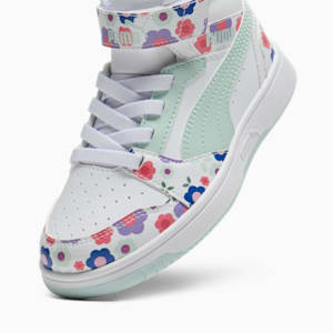 PUMA Rebound V6 Mid Flower Garden Little Kids' Sneakers, PUMA White-Peaceful Blue-Green Moon, extralarge
